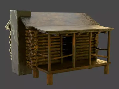 old wooden cabin Low-poly 3D model