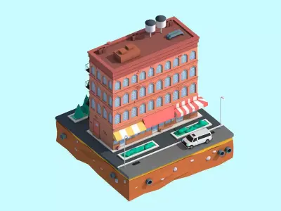 Cartoon Low Poly Brooklyn Street House  Low-poly 3D model