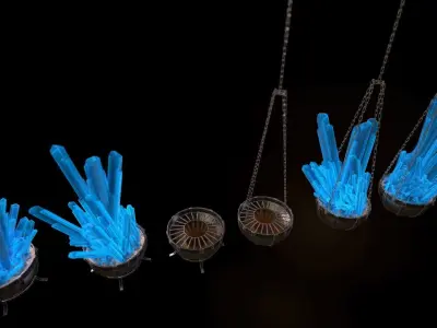 Set of Fire bowls and Crystal Lanterns Low-poly 3D model