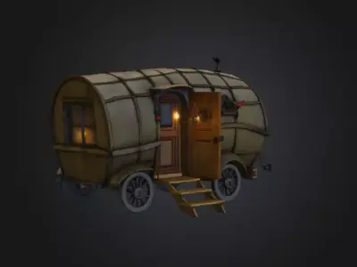 Mystical Caravan in the Woods Low-poly 3D model