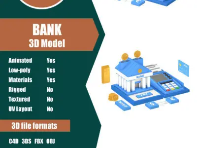 Bank Terminal Finance Low Poly Animated Low-poly 3D model