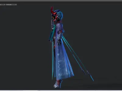 Cyberpunk female swordsmen Low-poly 3D model