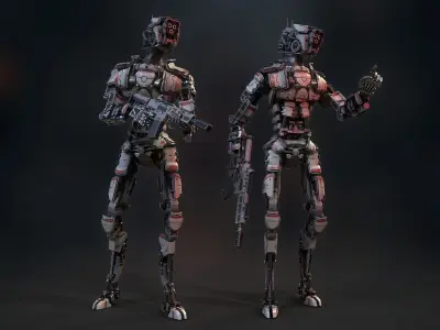 Heavy armored scifi robot character gameready Low-poly 3D model