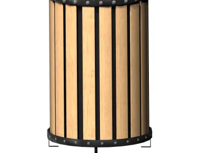 Wooden circular cage type trash can with metal feet Low-poly 3D model