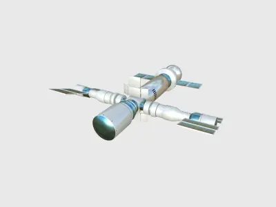 Satellite F03 White Blue - SciFi Space Design Low-poly 3D model