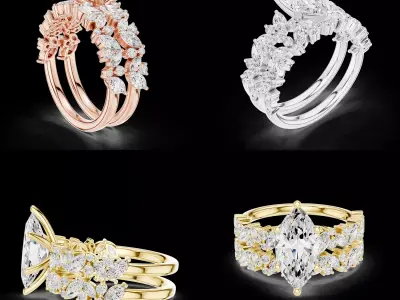 Marquise Diamond Double Band Engagement Ring 3D 3D print model