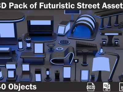 3D Pack Of Futuristic Street Assets 3D model