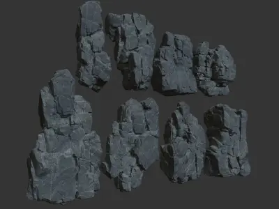 Low poly Black Modular Rock 230706 Low-poly 3D model