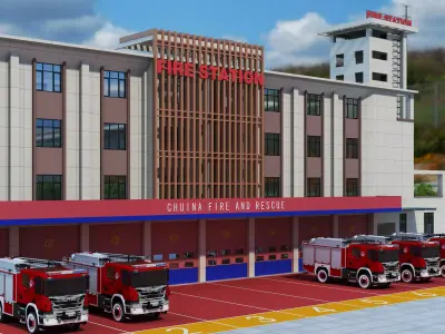 Fire Station Low-poly 3D model