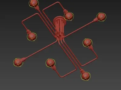 IRBID modern brass chandelier with six light bulbs 3D model