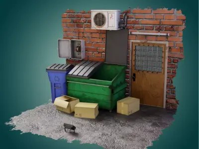 Wall and Street Lighting Props Semi Realistic Low-poly 3D model
