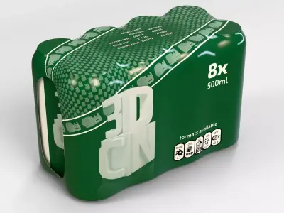 8 pack 500ml shrinkwrapped beverage cans  3D model
