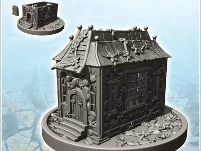 Medieval house on plinth with green walls and curved roof 4 - Me 3D print model