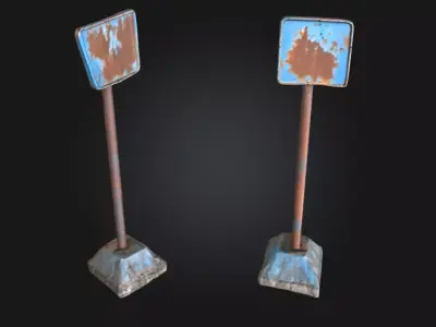 Rusty Parking Signs  Weathered Urban Street Props 3D model