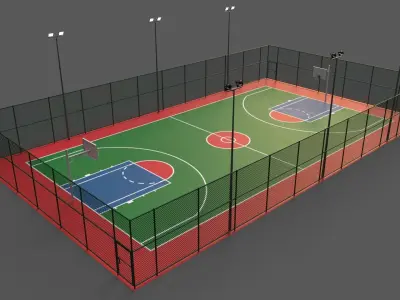 PBR Modular Outdoor Basketball Court A Low-poly 3D model