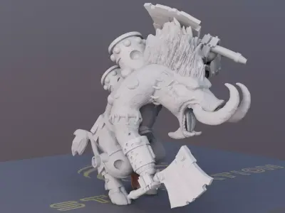 CyberTusker SciFi Boar Warrior 3D print model