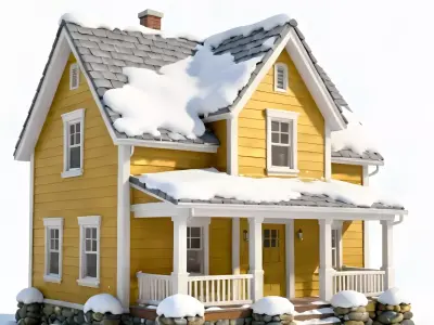 Bright Yellow Winter Suburban House 3D Model Low-poly 3D model