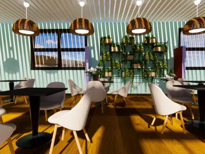 Cafeteria interior of restaurant with tables and chairs 3D model