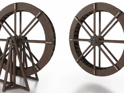 Medieval Water Wheel Low-poly 3D model