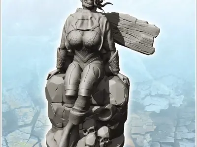 Seated undead woman with cape and boots 19 - Medieval Fantasy Ma 3D print model