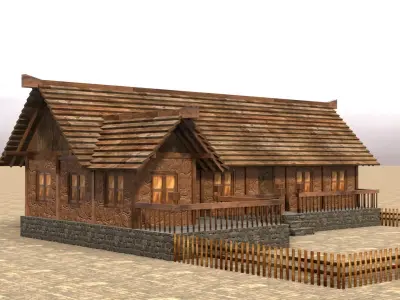 Low poly medieval wooden workshop Low-poly 3D model