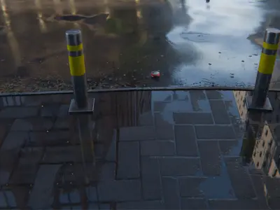 Modern City Street Model - Realistic Street and Rainy Scene 3D model