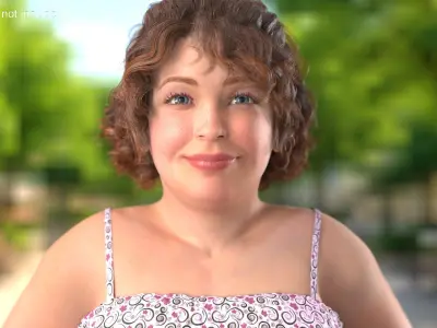 Young Chubby Girl in Spaghetti Strap Dress Hands on Hips 