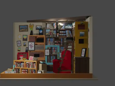 3D ROOM LIBRARY INTERIOR LOW-POLY Low-poly 3D model