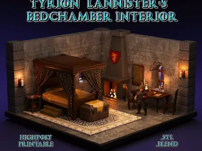 Tyrion Lannister bedchamber printable isometric room and figure 3D print model
