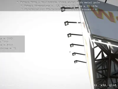 Billboard three sided with metal pole  Low-poly 3D model
