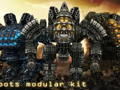 3DRT - Robots mech modular construction kit Low-poly 3D model