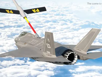  Air Refueling in Progress Boeing Stratotanker with F35 Rigged 