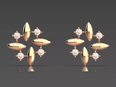 3D Metal Marquise Flower Round Gemstone Stud Earrings je0059 3D print model