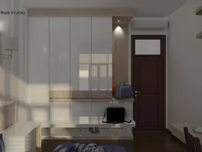 Navy bedroom scene 3D model