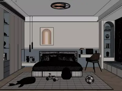 Modern Kids Bedroom with Study Nook and Playful Decor 3D model