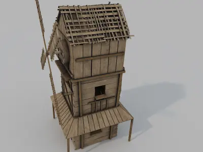 Medieval Wooden Windmill PBR  Low-poly 3D model