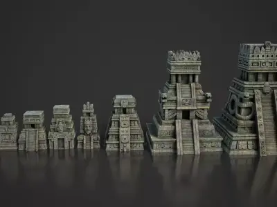 9 Ancient Mayan Temple Towers 3D Asset Pack 250814 Low-poly 3D model
