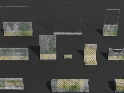 Dirty Concrete Street Barrier Collection Low-poly 3D model