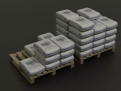 Concrete bags and pallet 3D model