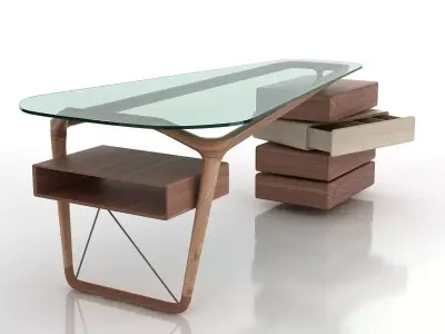 Omaggio modern desk with drawers and glass top 3D model