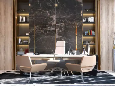 office modern home with marble walls 3D model