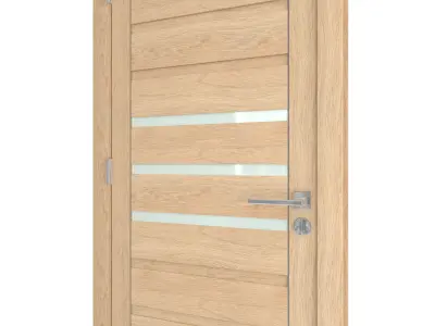 Door-056 wooden door with glass panels 3D model