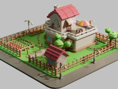 cartoon villa cottage country house Low-poly 3D model