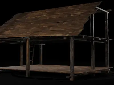 AAA Wooden Enterable Medieval Primal Thatched Cottage Hut 03 R Low-poly 3D model