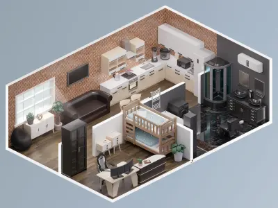 Room 34 Low-poly 3D model