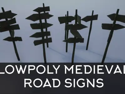Lowpoly Medieval Wooden Road Signs Low-poly 3D model