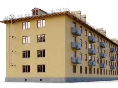 Typical brick soviet residential building of the 60s 3D model