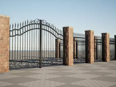 Modular Iron Fence Low-poly 3D model
