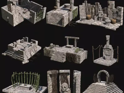 SACRIFICE ALTAR JUNGLE TRIBAL CULT PLACES ROCK CONSTRUCTIONS Low-poly 3D model