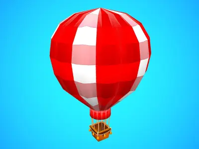 HOT AIR BALLOON CARTOON STYLIZED 09 Low-poly 3D model